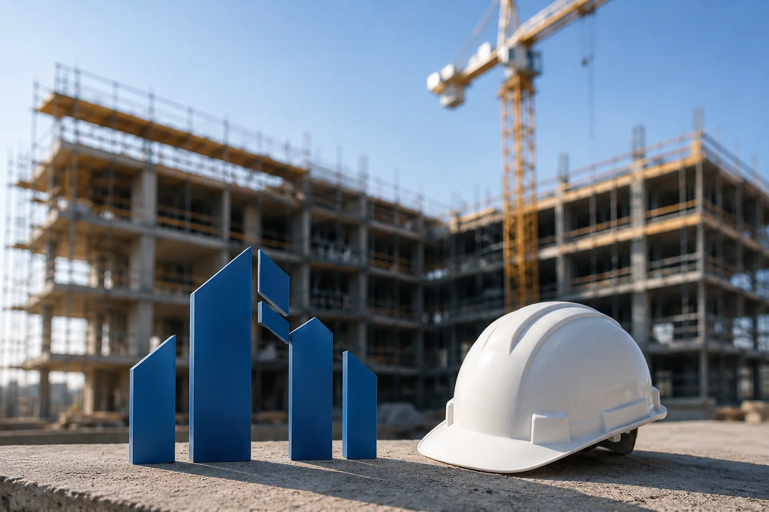 innBuild Markenmotiv mit Bauhelm auf einer Baustelle
